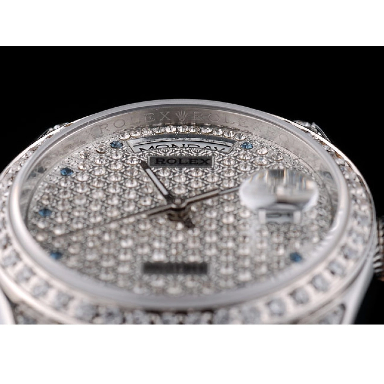 Aaa fake watches Diamond Stainless DayDate Diamond Dial Plated Rolex Plated Bracelet 41986 Steel 0524